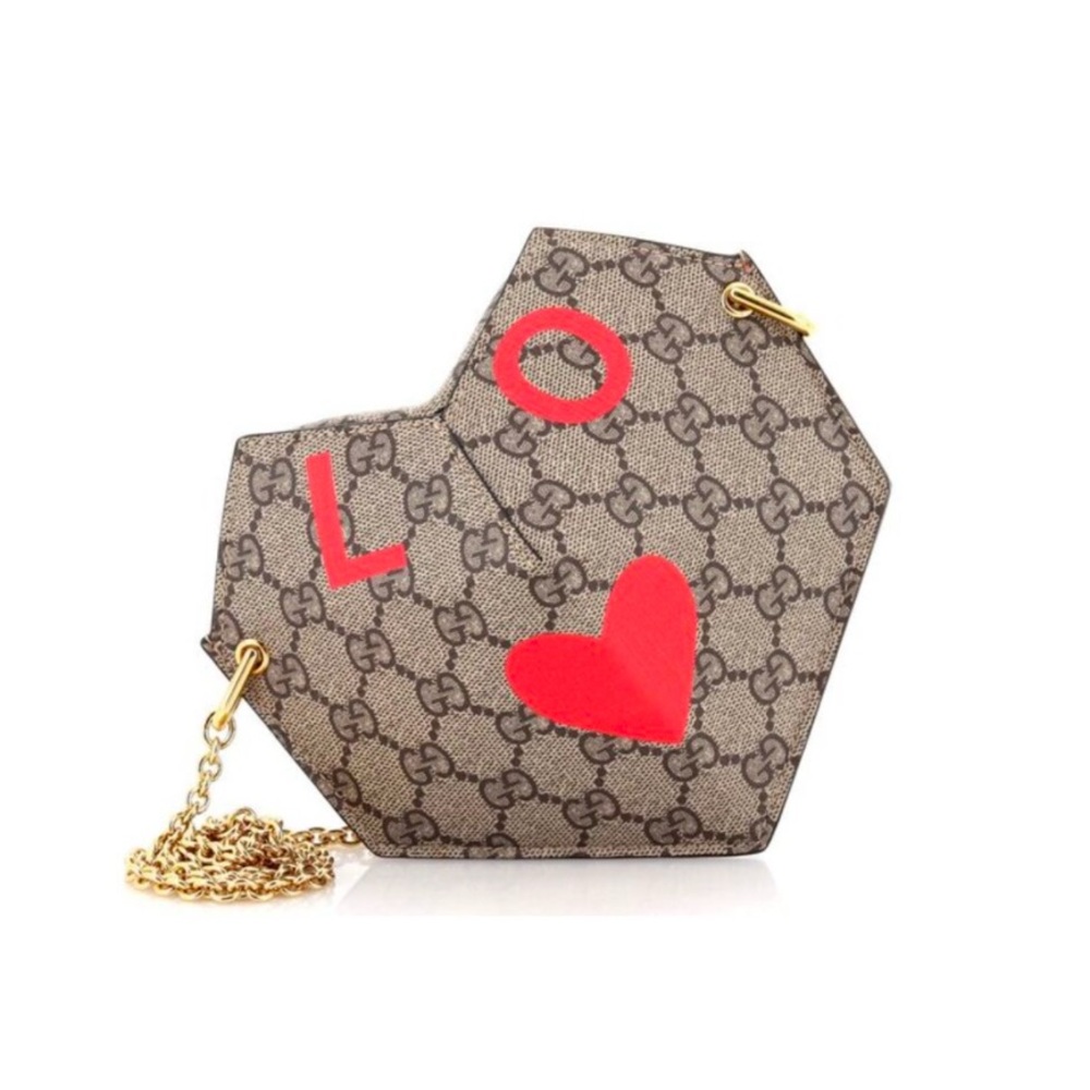 Gucci Beige and Red 3D Heart Chain  Shoulder Love Bag